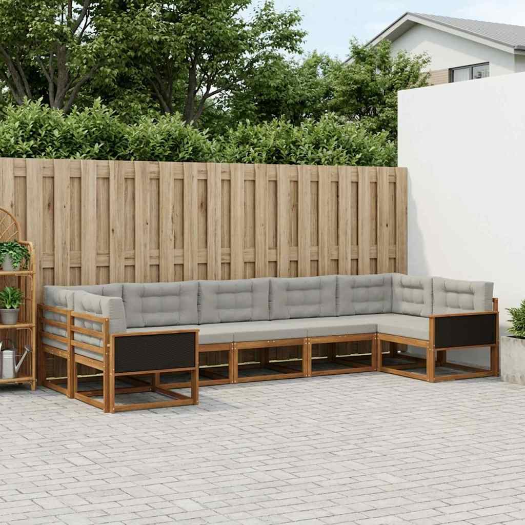 Buiten bankenset met kussen 7 pcs Naturel en lichtgrijs – afbeelding 1