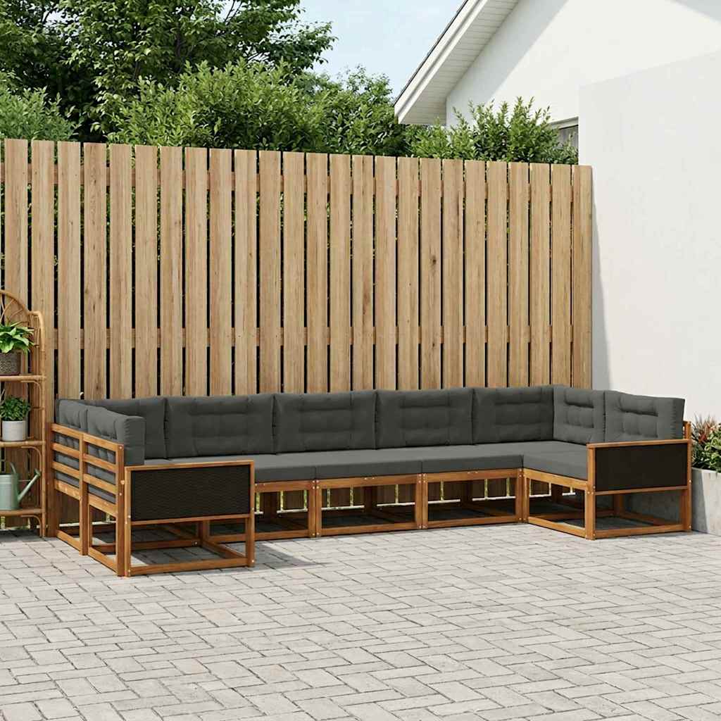 Buiten bankenset met kussen 7 pcs Natuurlijk en Antraciet