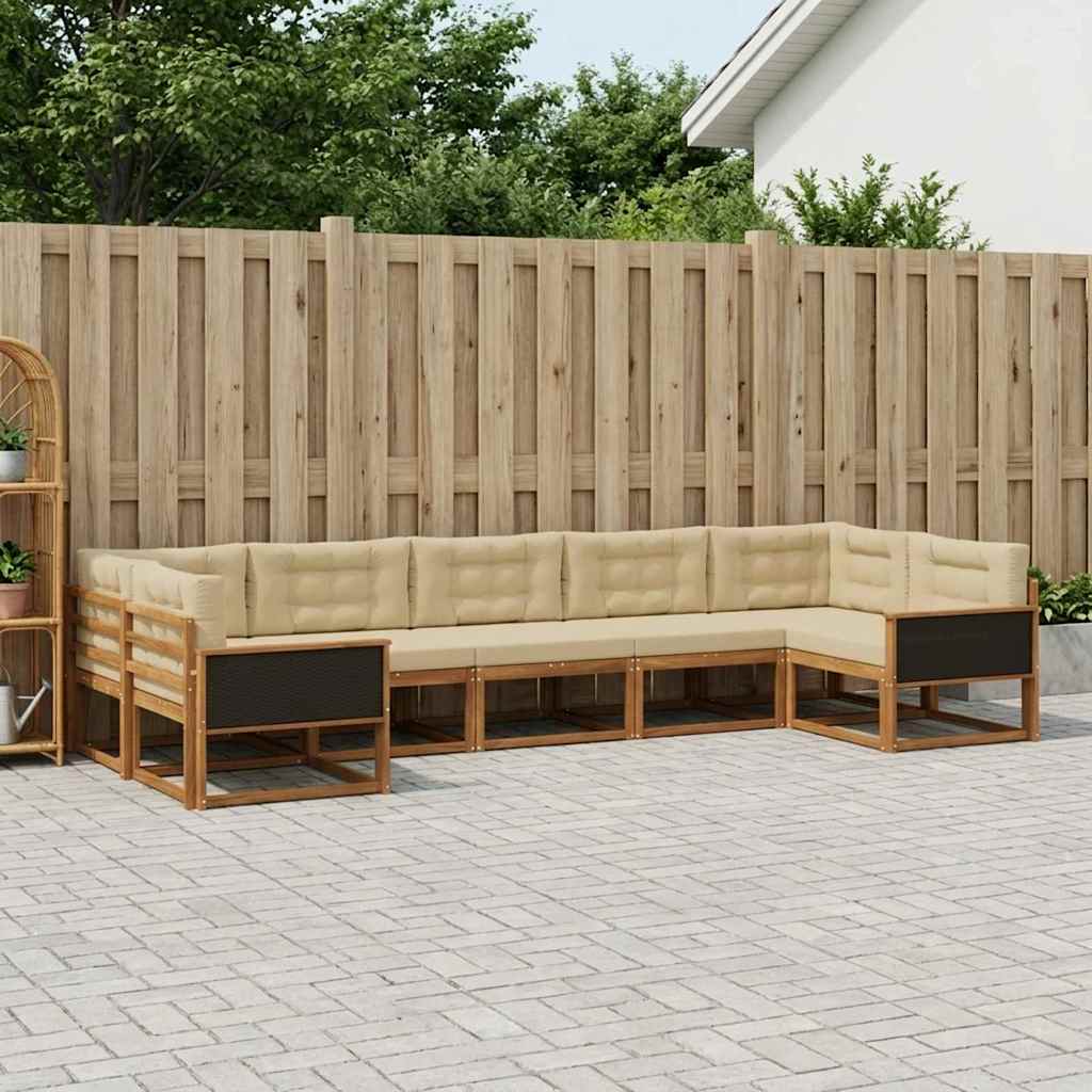 Buiten bankenset met kussen 7 pcs Natuurlijk en Beige