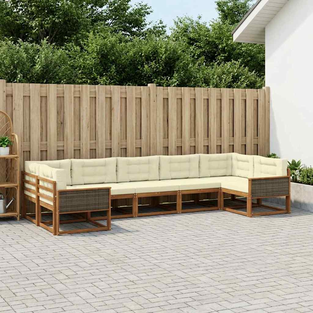 Buiten bankenset met kussen 7 pcs Natuurlijk en Crème – afbeelding 1