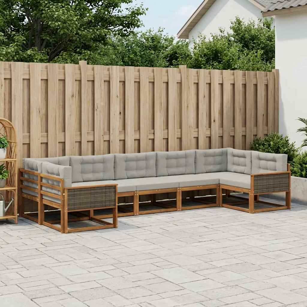 Buiten bankenset met kussen 7 pcs Naturel en lichtgrijs – afbeelding 1