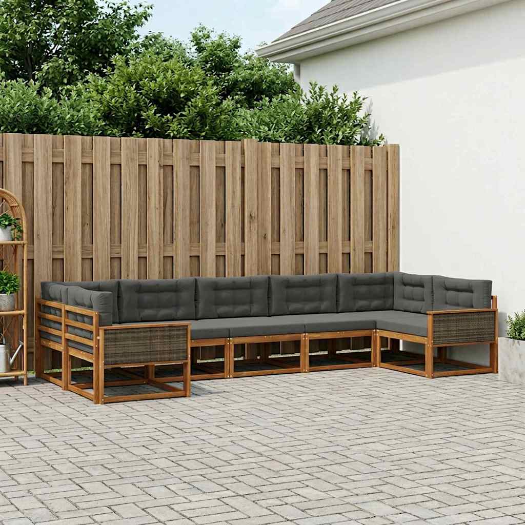 Buiten bankenset met kussen 7 pcs Natuurlijk en Antraciet – afbeelding 1