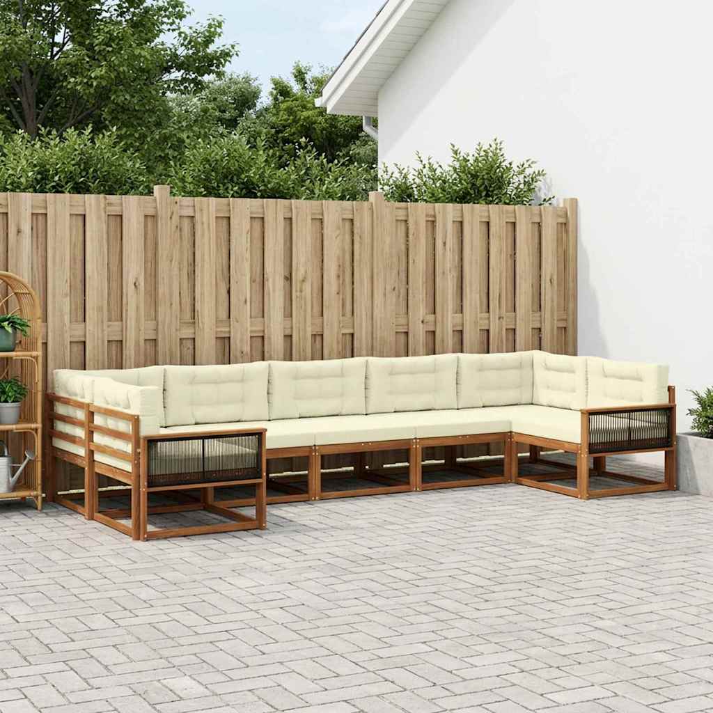 Buiten bankenset met kussen 7 pcs Natuurlijk en Crème