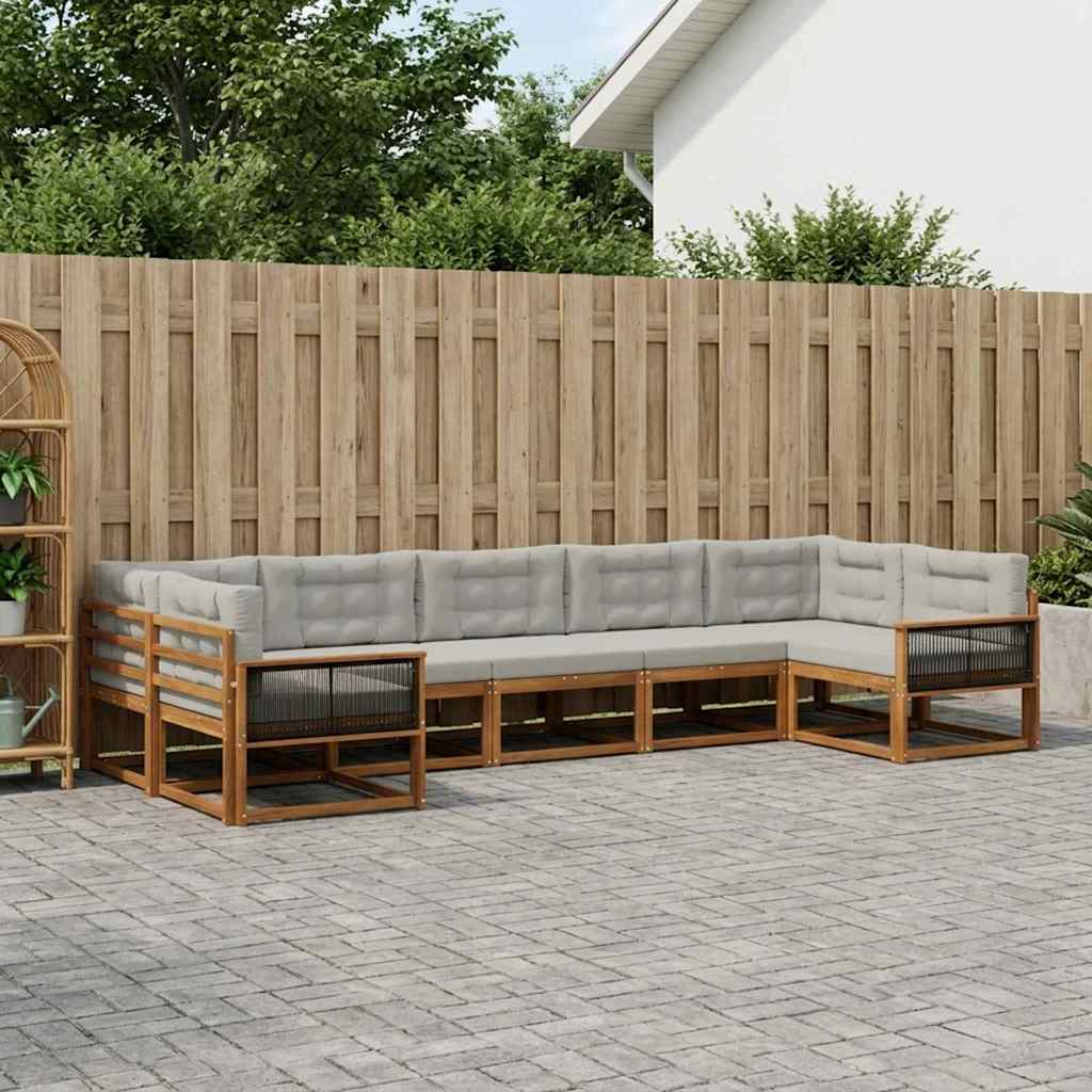 Buiten bankenset met kussen 7 pcs Naturel en lichtgrijs – afbeelding 1