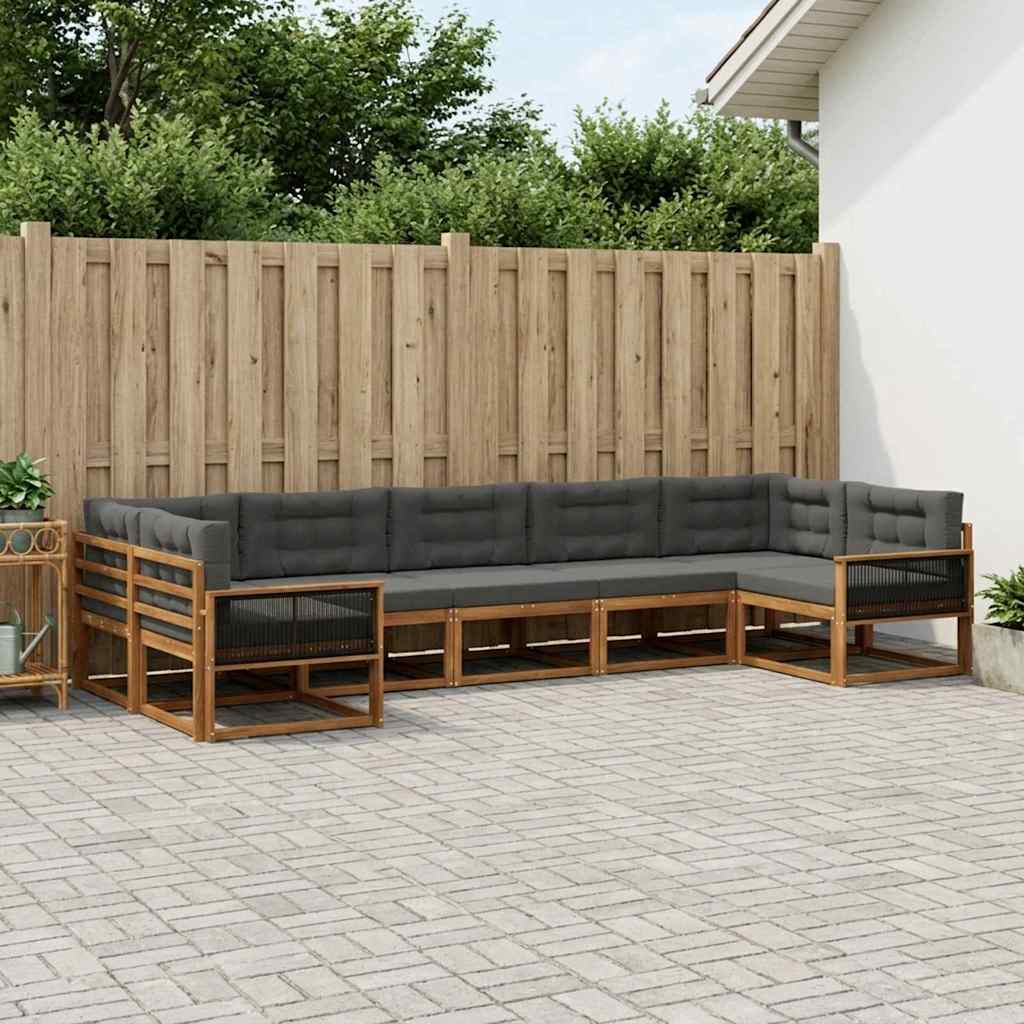 Buiten bankenset met kussen 7 pcs Natuurlijk en Antraciet – afbeelding 1