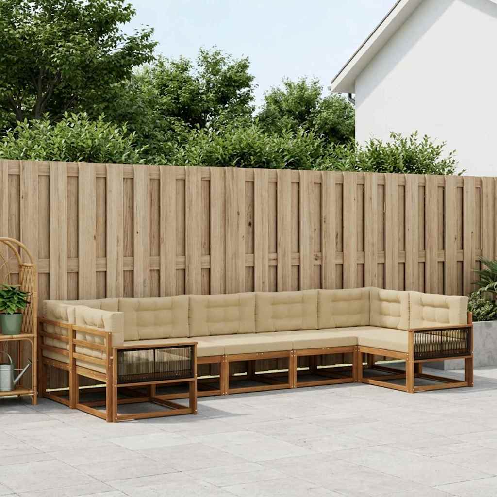Buiten bankenset met kussen 7 pcs Natuurlijk en Beige – afbeelding 1