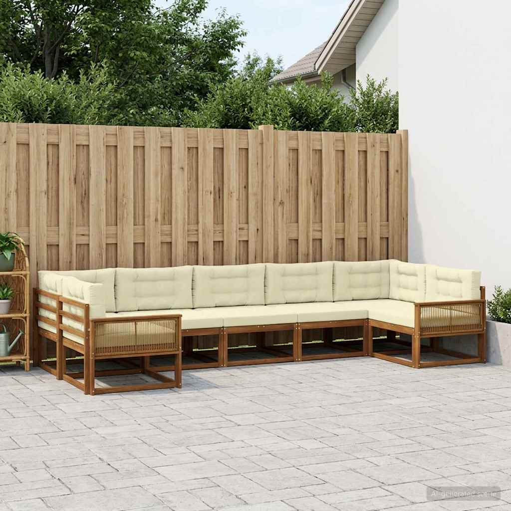 Buiten bankenset met kussen 7 pcs Natuurlijk en Crème – afbeelding 1