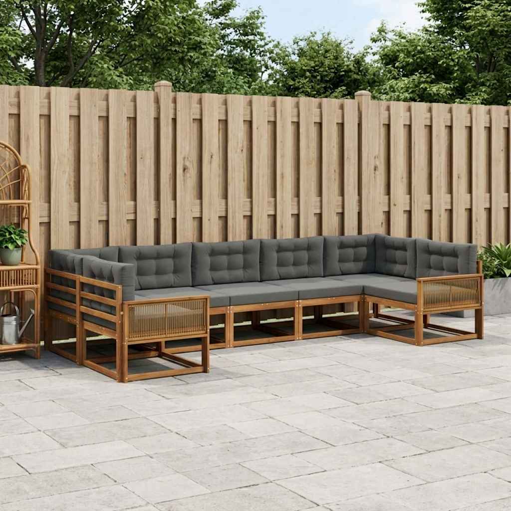 Buiten bankenset met kussen 7 pcs Natuurlijk en Antraciet – afbeelding 1