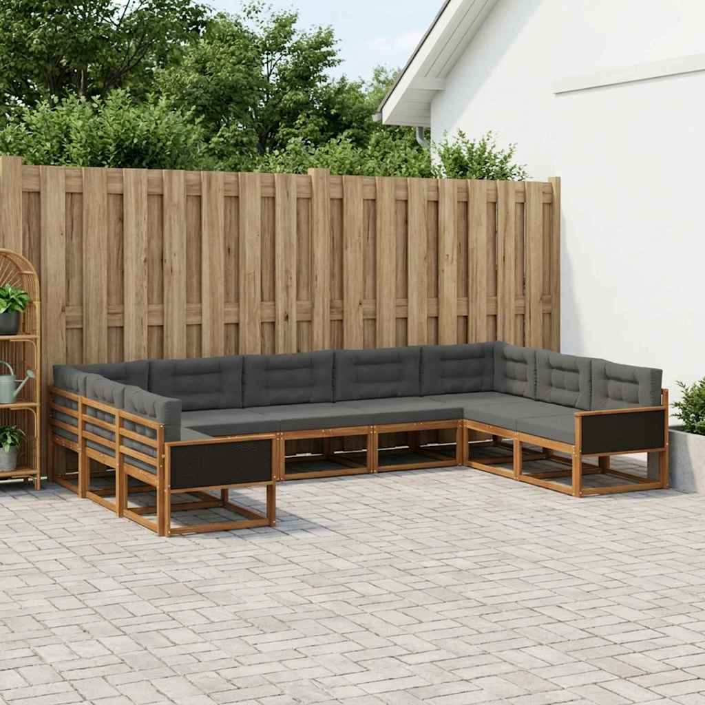 Buiten bankenset met kussen 9 pcs Natuurlijk en Antraciet