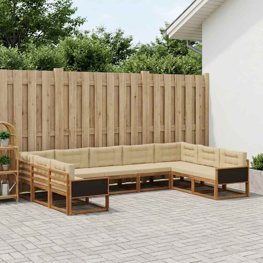 Buiten bankenset met kussen 9 pcs Natuurlijk en Beige – afbeelding 1