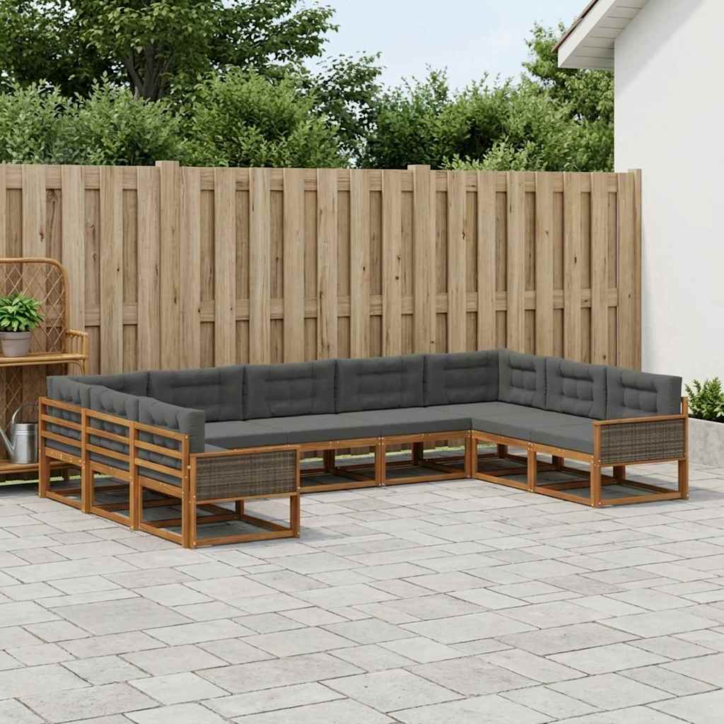 Buiten bankenset met kussen 9 pcs Natuurlijk en Antraciet