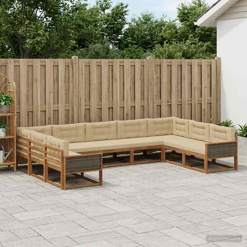 Buiten bankenset met kussen 9 pcs Natuurlijk en Beige – afbeelding 1