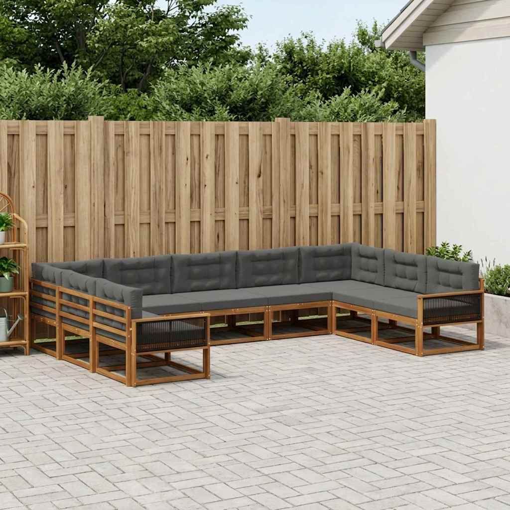 Buiten bankenset met kussen 9 pcs Natuurlijk en Antraciet