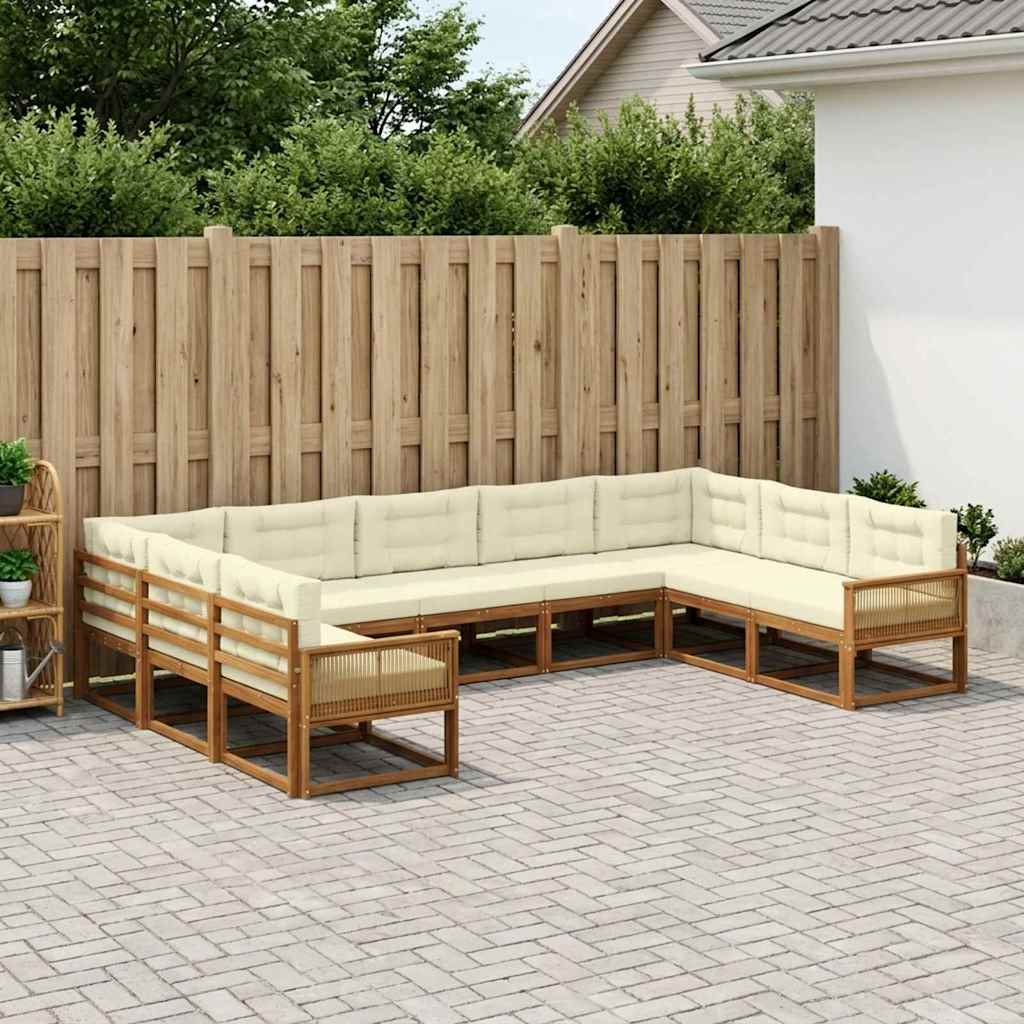 Buiten bankenset met kussen 9 pcs Natuurlijk en Crème – afbeelding 1