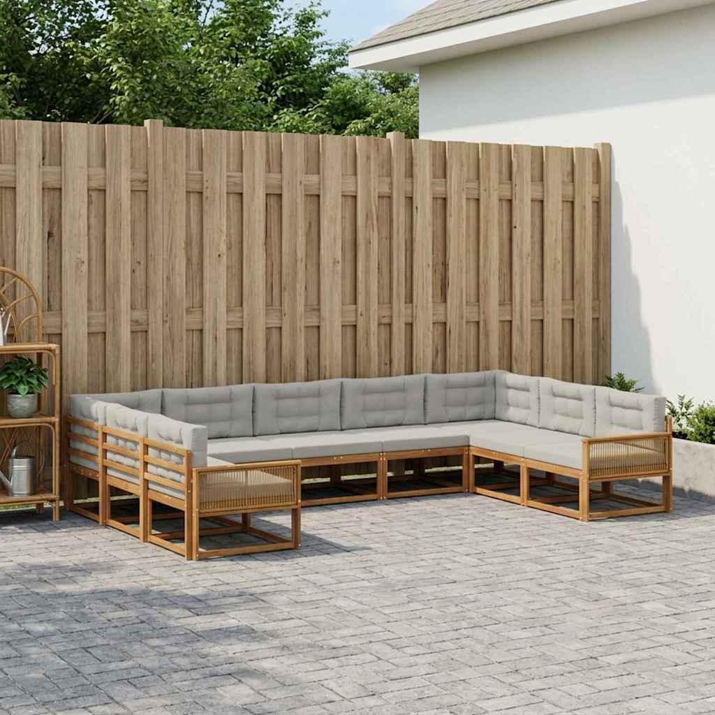 Buiten bankenset met kussen 9 pcs Naturel en lichtgrijs – afbeelding 1