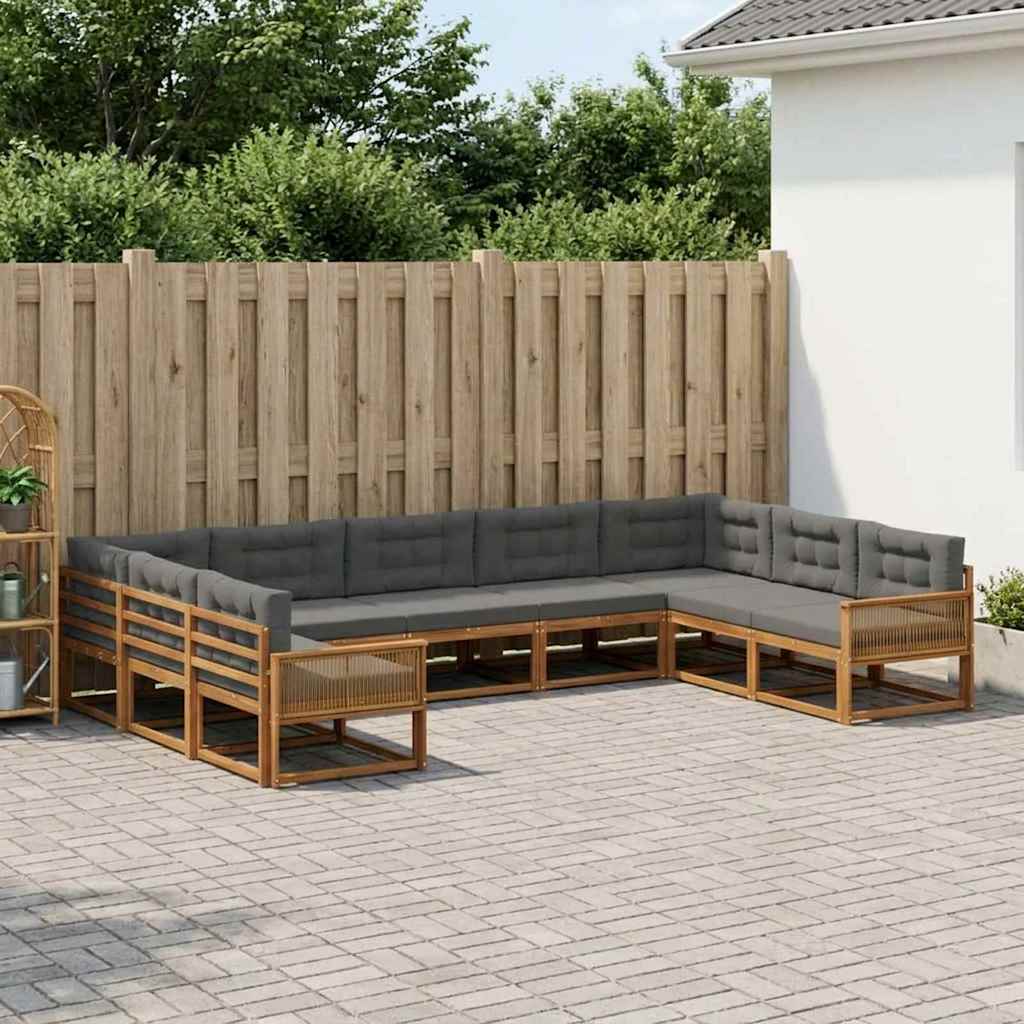 Buiten bankenset met kussen 9 pcs Natuurlijk en Antraciet – afbeelding 1