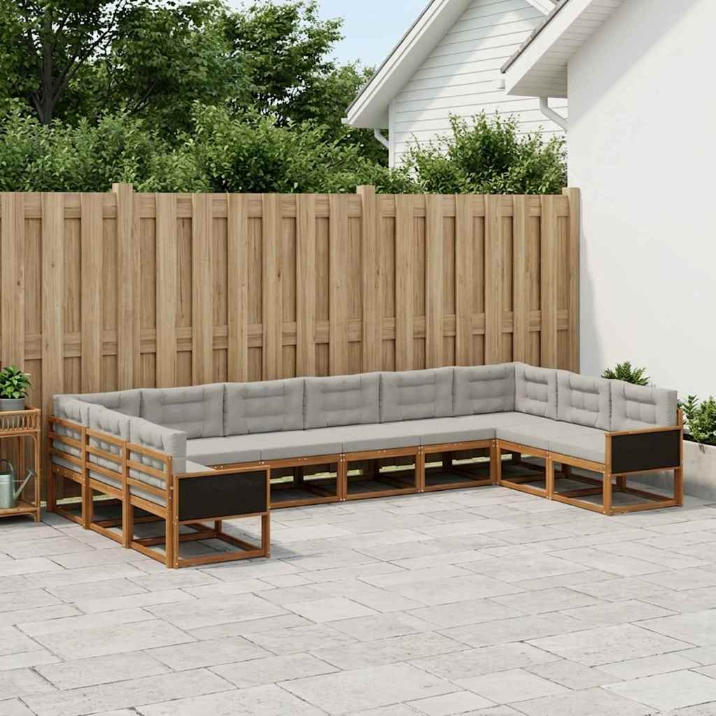 Buiten bankenset met kussen 10 pcs Naturel en lichtgrijs