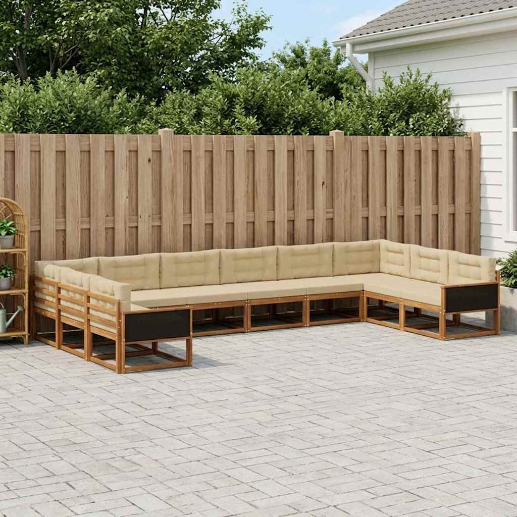 Buiten bankenset met kussen 10 pcs Natuurlijk en Beige