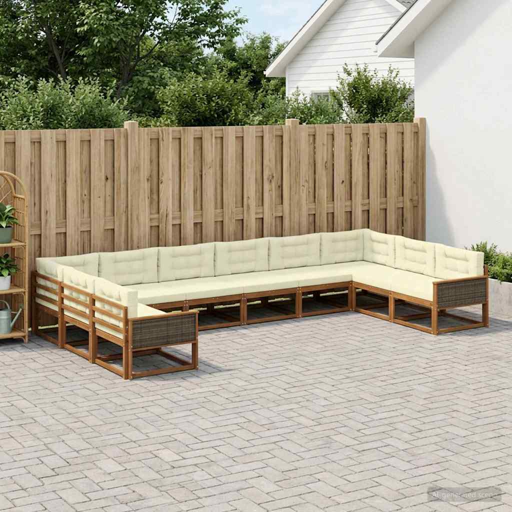 Buiten bankenset met kussen 10 pcs Natuurlijk en Crème