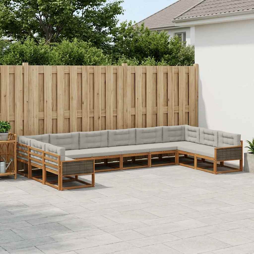 Buiten bankenset met kussen 10 pcs Naturel en lichtgrijs