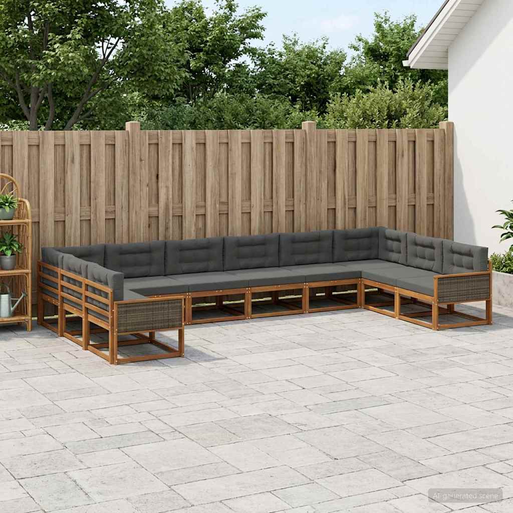 Buiten bankenset met kussen 10 pcs Natuurlijk en Antraciet – afbeelding 1