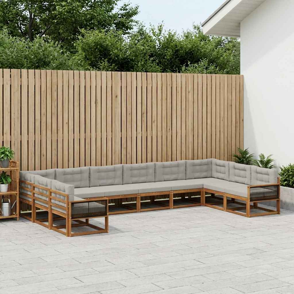 Buiten bankenset met kussen 10 pcs Naturel en lichtgrijs