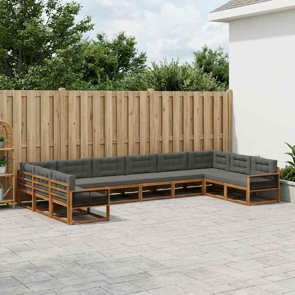 Buiten bankenset met kussen 10 pcs Natuurlijk en Antraciet