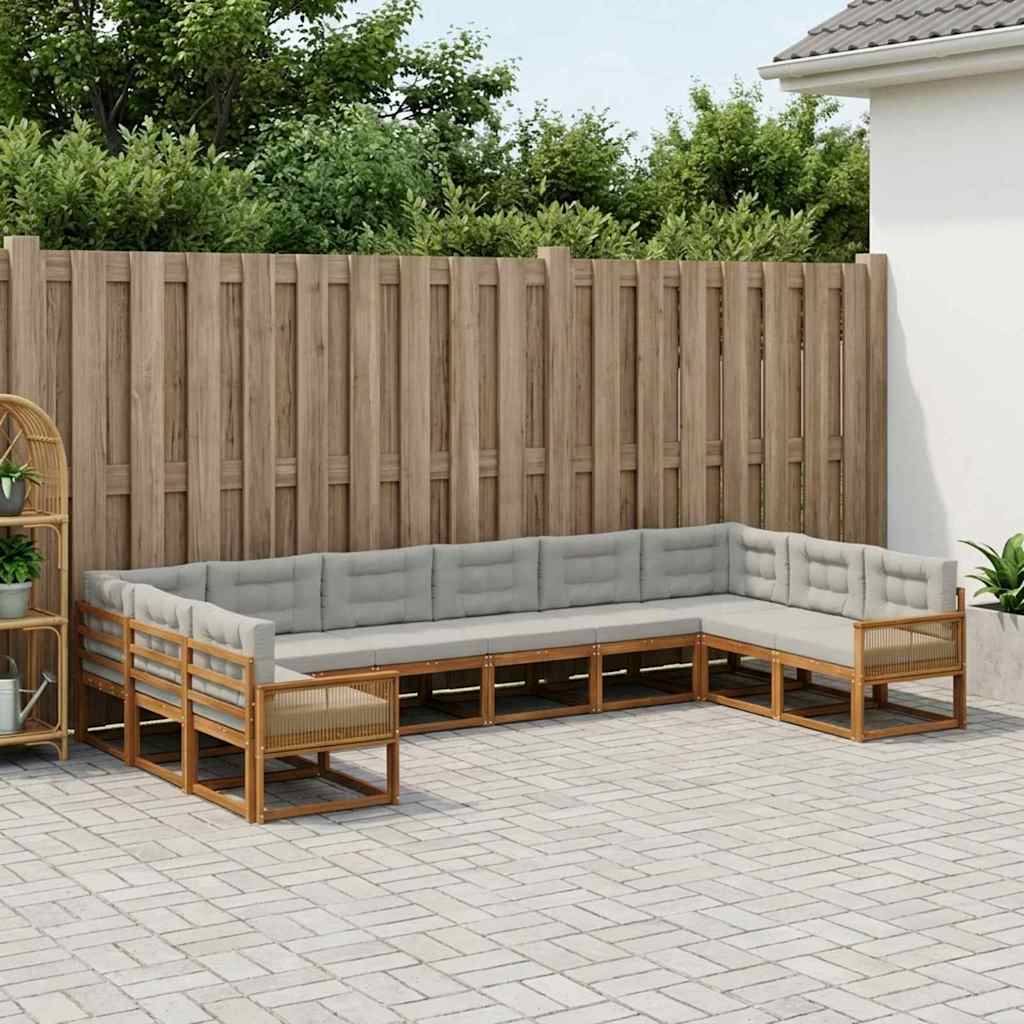 Buiten bankenset met kussen 10 pcs Naturel en lichtgrijs – afbeelding 1