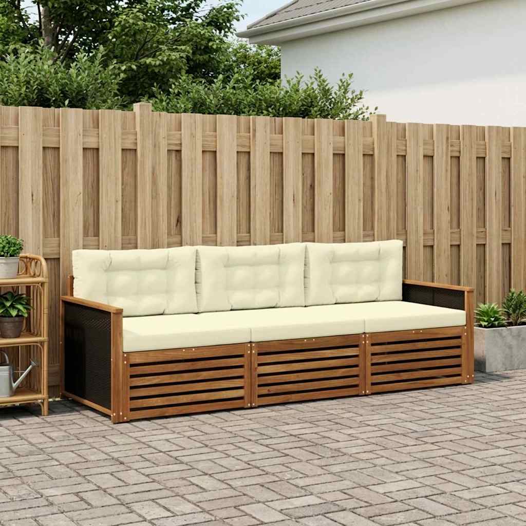 Buiten bankenset met kussen 3 pcs Natuurlijk en Crème Polyester – afbeelding 1