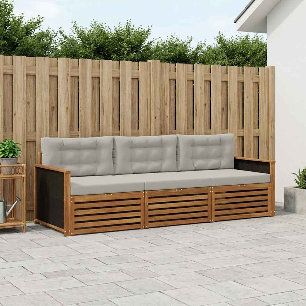 Buiten bankenset 3 pcs Naturel en lichtgrijs Polyester – afbeelding 1