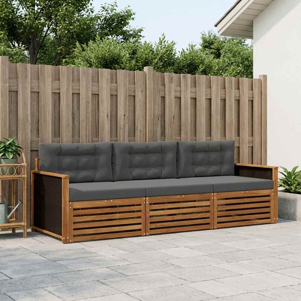 Buiten bankenset 3 pcs Natuurlijk en Antraciet Polyester – afbeelding 1