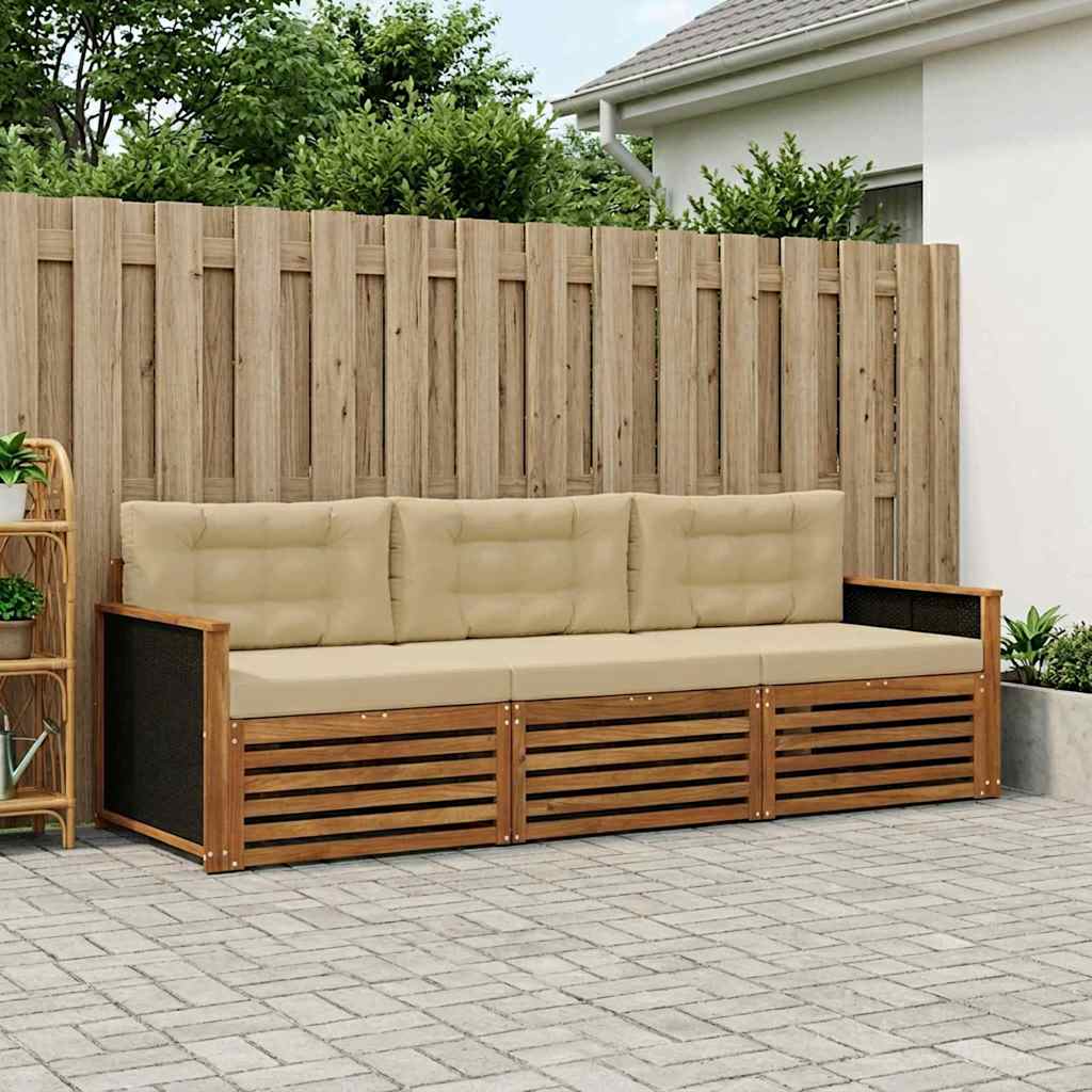 Buiten bankenset met kussen 3 pcs Natuurlijk en Beige Polyester – afbeelding 1