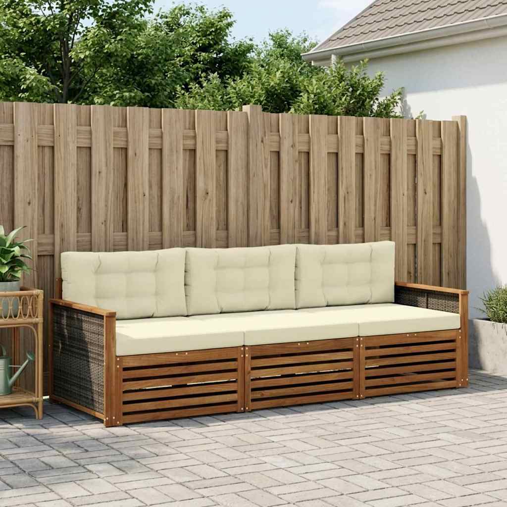 Buiten bankenset met kussen 3 pcs Natuurlijk en Crème – afbeelding 1