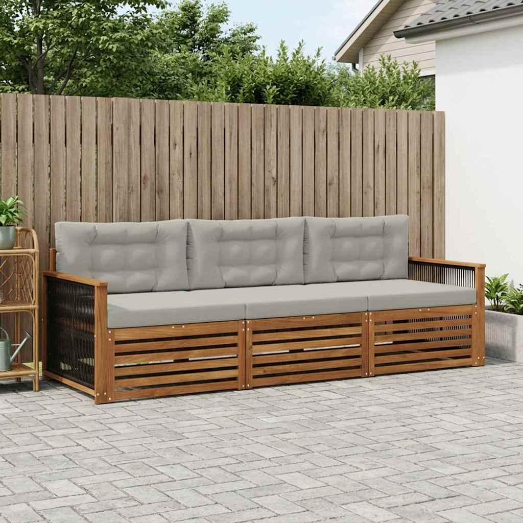 Buiten bankenset met kussen 3 pcs Naturel en lichtgrijs – afbeelding 1