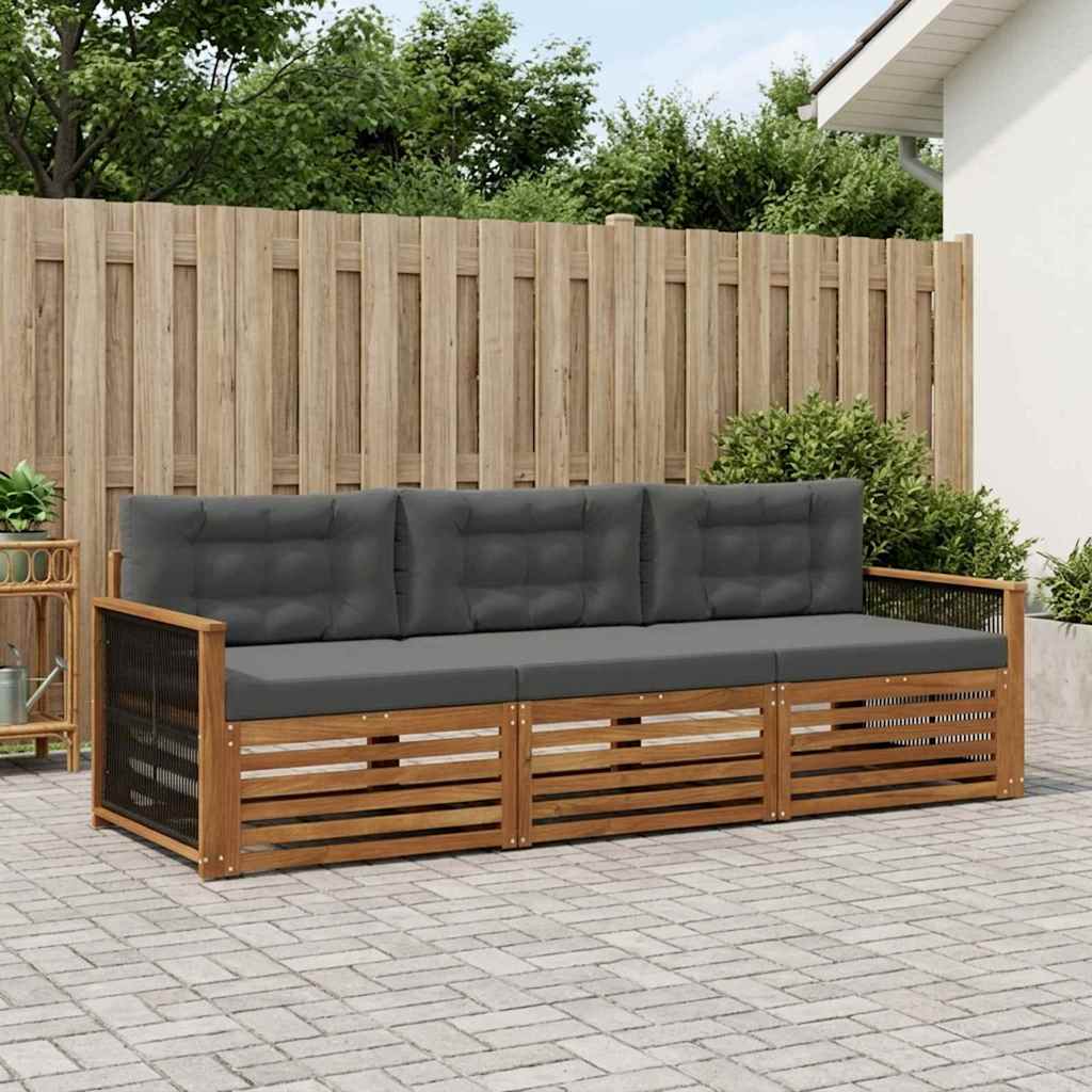 Buiten bankenset met kussen 3 pcs Natuurlijk en Antraciet – afbeelding 1