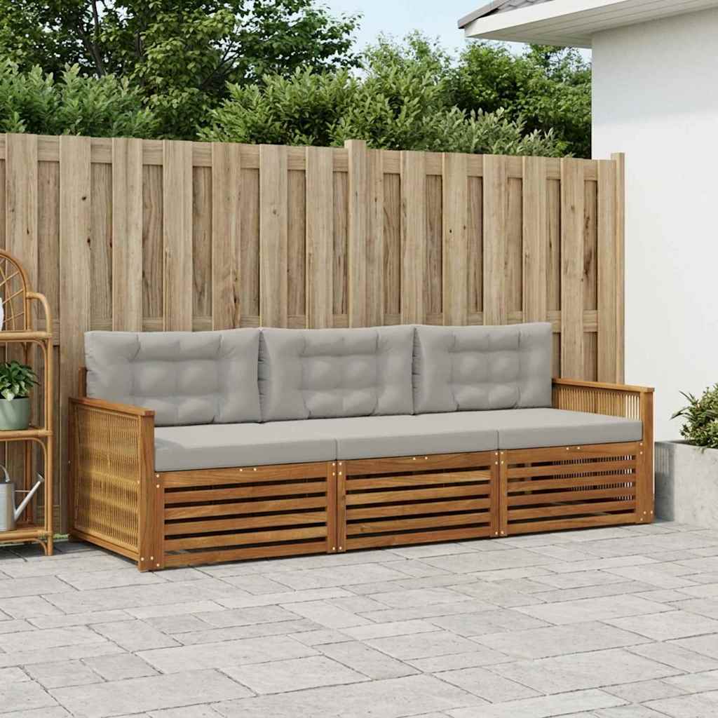 Buiten bankenset met kussen 3 pcs Naturel en lichtgrijs – afbeelding 1