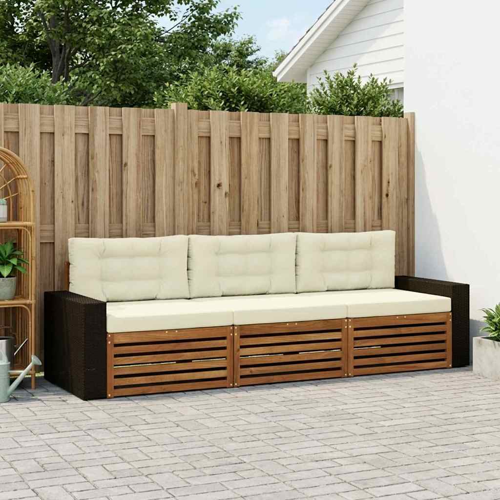 Buiten bankenset met kussen 3 pcs Natuurlijk en Crème Polyester