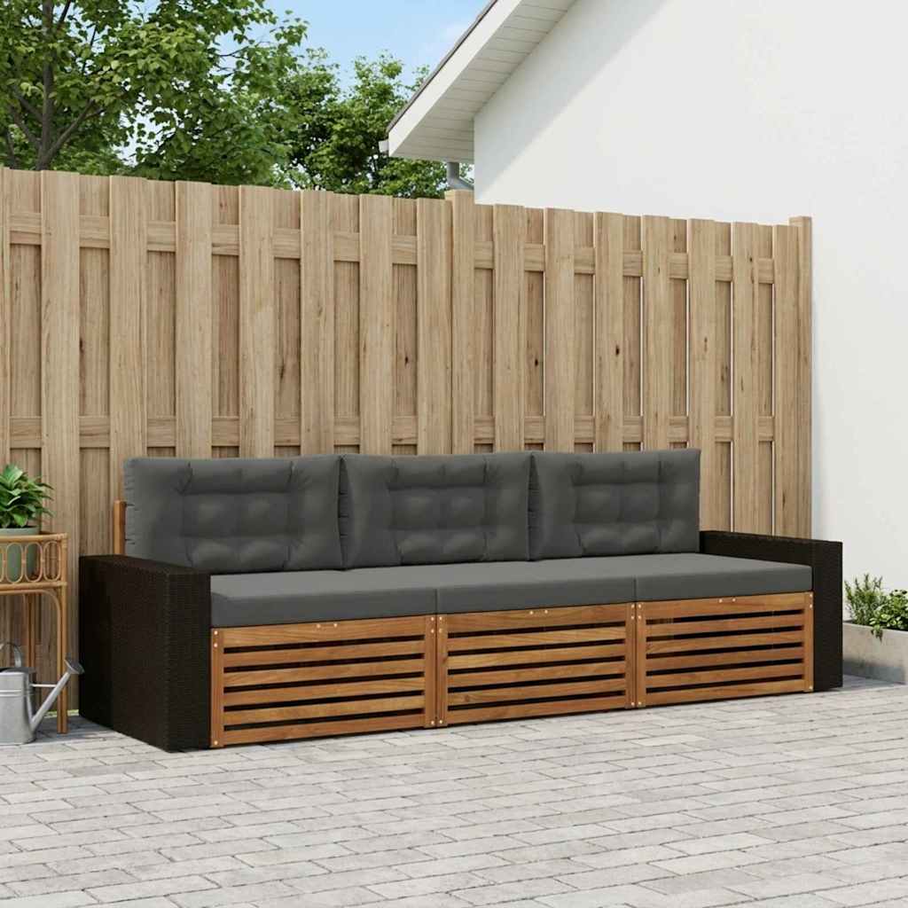 Buiten bankenset 3 pcs Natuurlijk en Antraciet Polyester