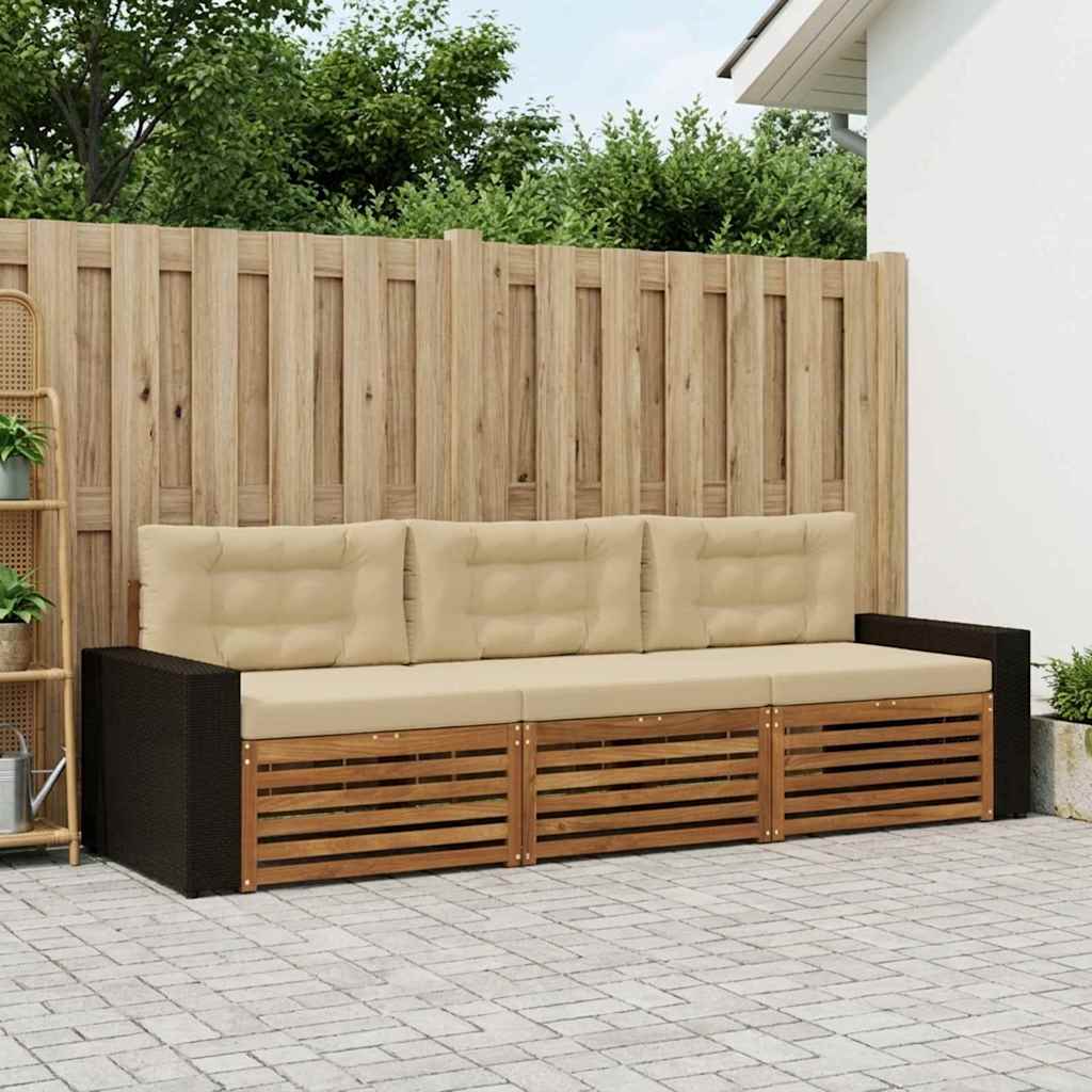 Buiten bankenset met kussen 3 pcs Natuurlijk en Beige Polyester – afbeelding 1