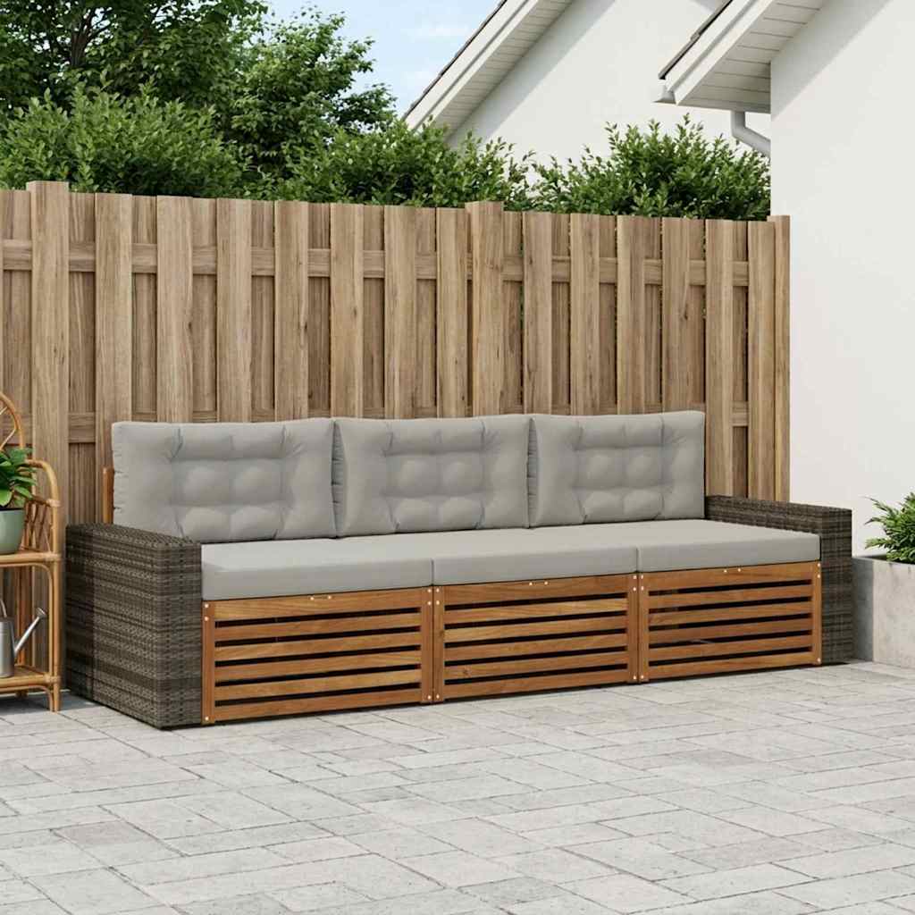 Buiten bankenset 3 pcs Naturel en lichtgrijs Polyester – afbeelding 1