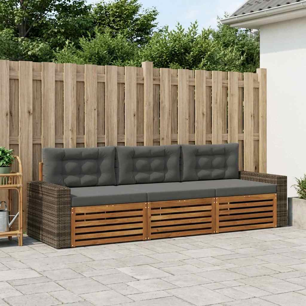 Buiten bankenset 3 pcs Natuurlijk en Antraciet Polyester – afbeelding 1