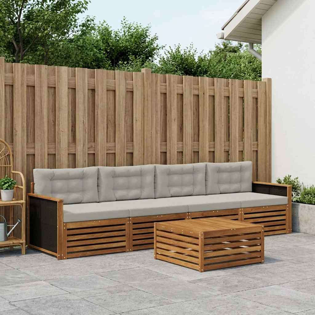 Buiten bankenset 5 pcs Naturel en lichtgrijs Massief Acaciahout