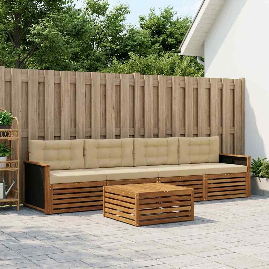 Buiten bankenset 5 pcs Natuurlijk en Beige Massief Acaciahout