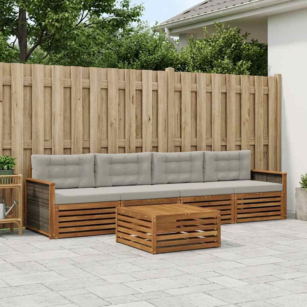 Buiten bankenset met kussen 5 pcs Naturel en lichtgrijs
