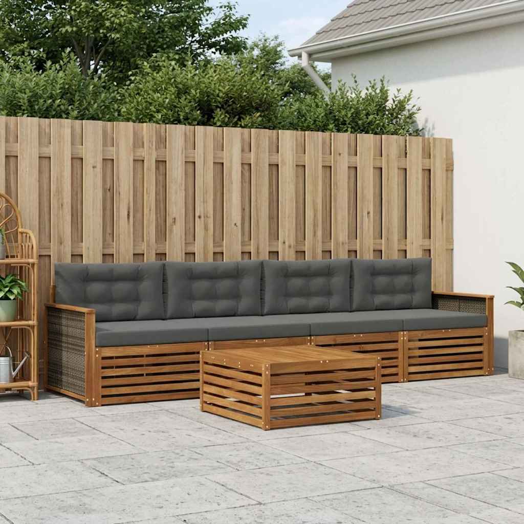 Buiten bankenset met kussen 5 pcs Natuurlijk en Antraciet – afbeelding 1