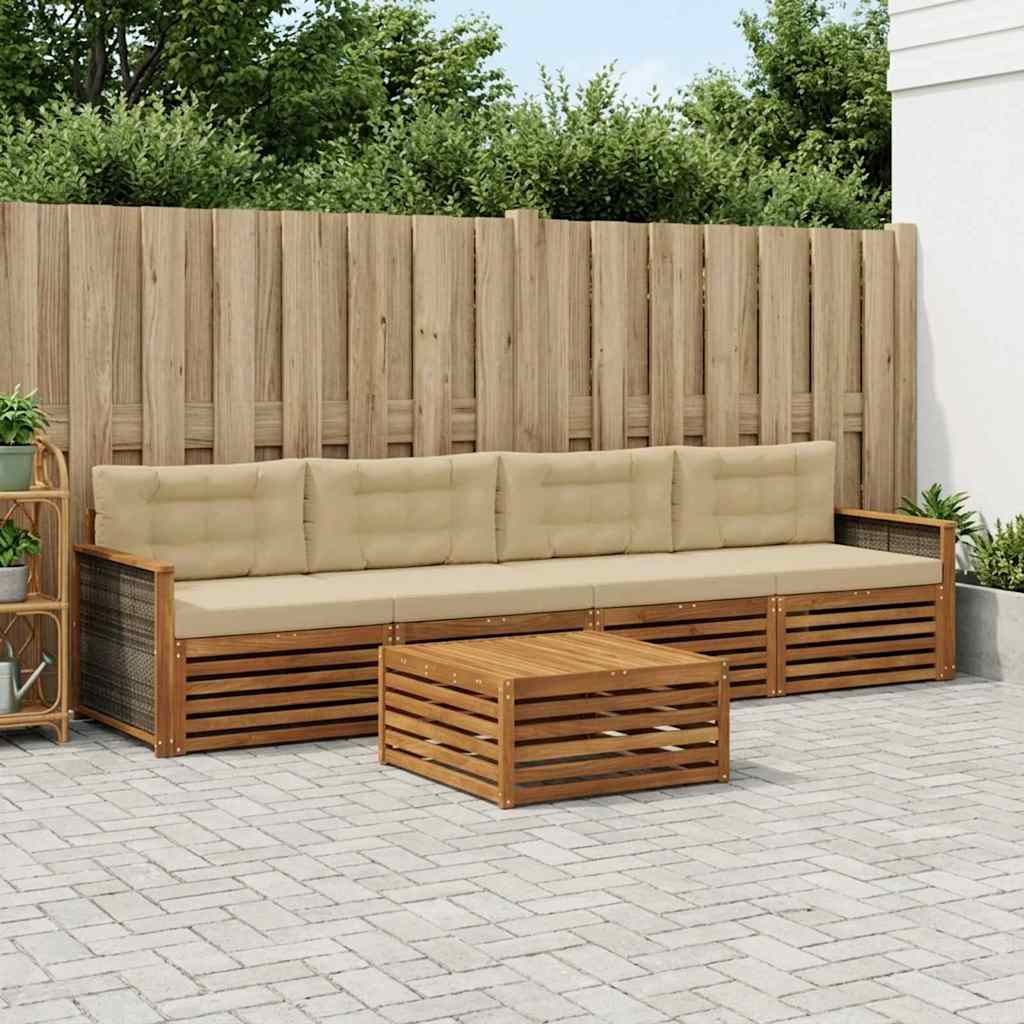 Buiten bankenset met kussen 5 pcs Natuurlijk en Beige