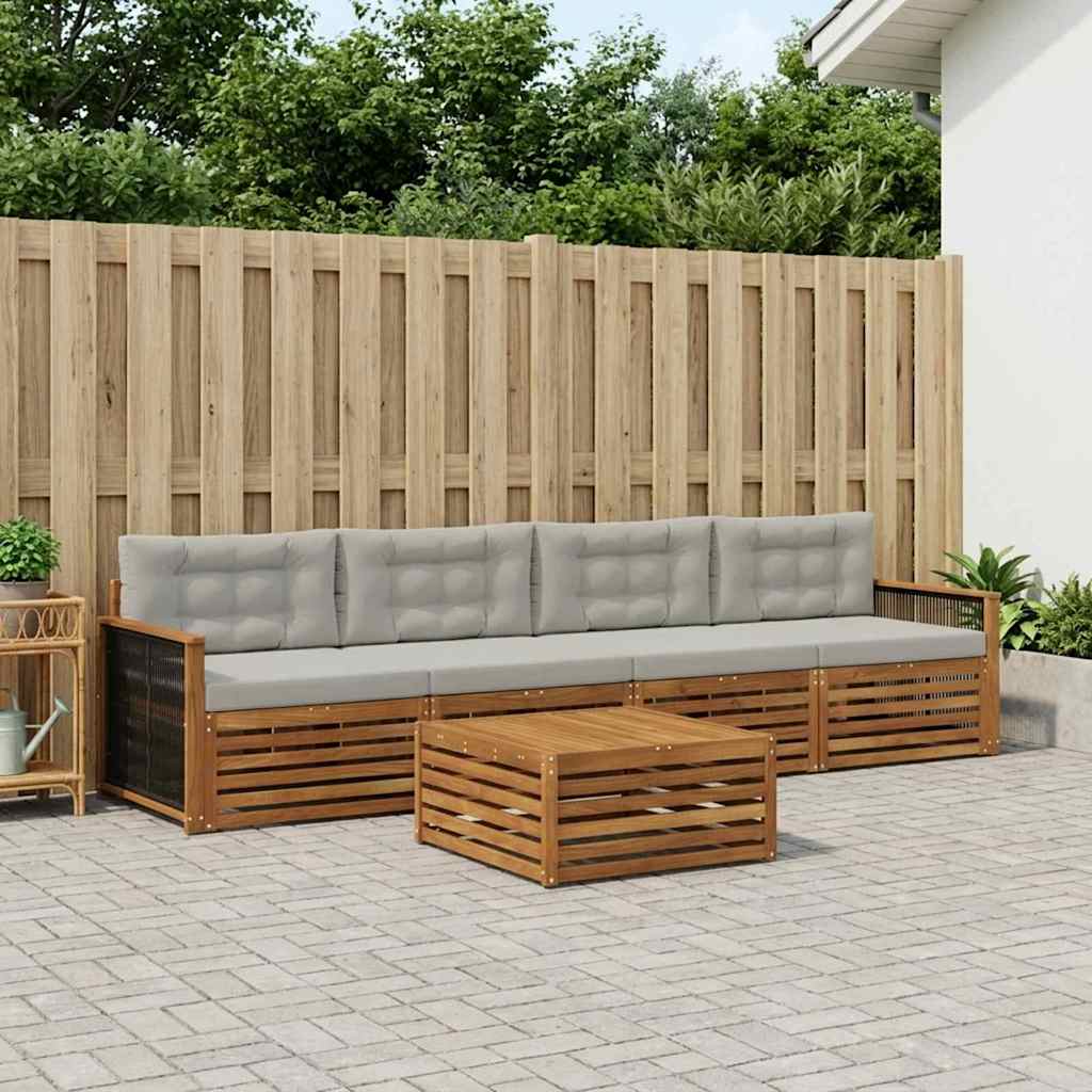 Buiten bankenset met kussen 5 pcs Naturel en lichtgrijs – afbeelding 1
