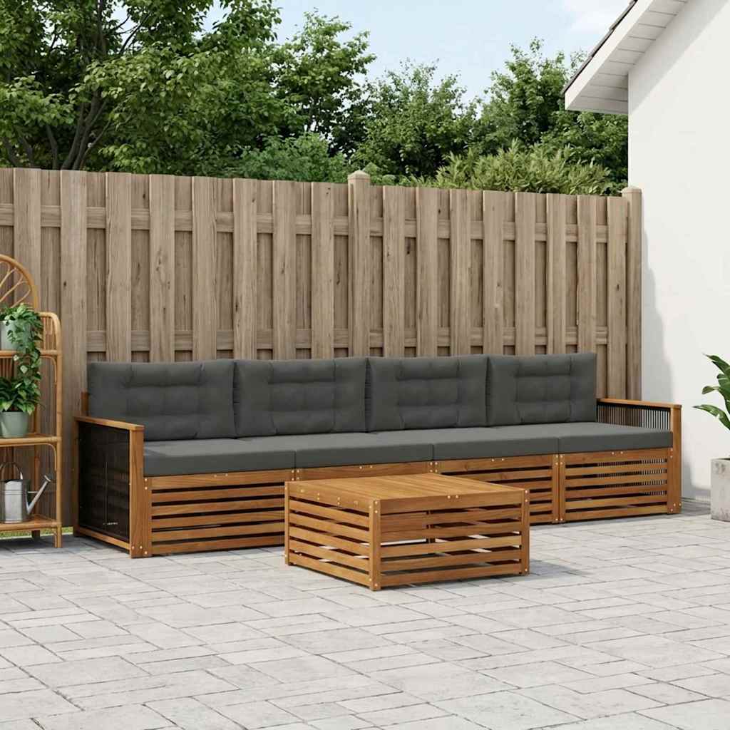 Buiten bankenset met kussen 5 pcs Natuurlijk en Antraciet – afbeelding 1