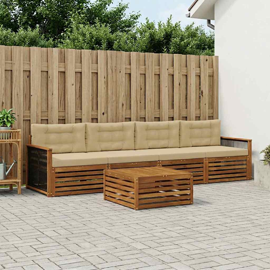 Buiten bankenset met kussen 5 pcs Natuurlijk en Beige – afbeelding 1