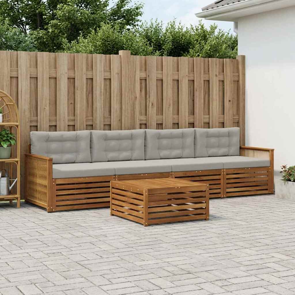 Buiten bankenset met kussen 5 pcs Naturel en lichtgrijs